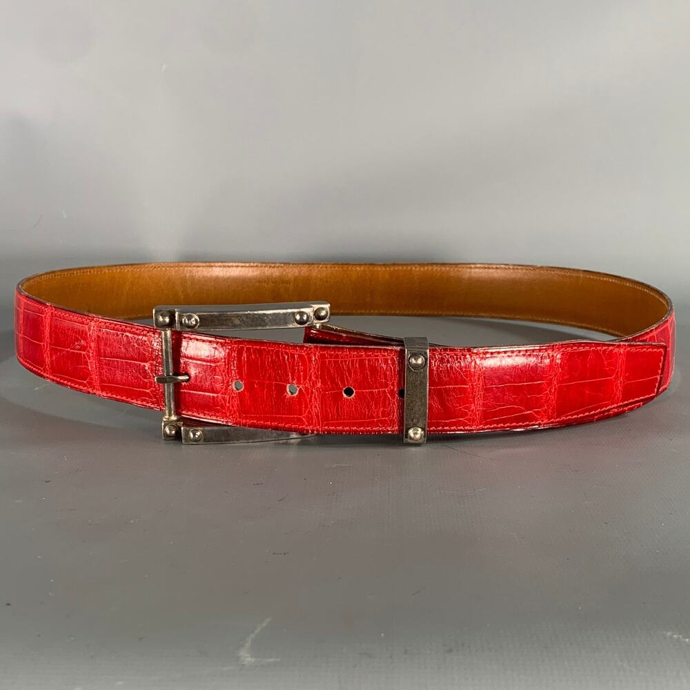 APRIL in PARIS Red Nubuck Crocodile Belt